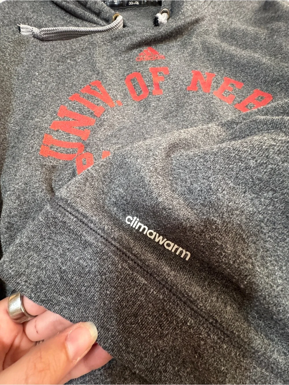 adidas Men’s Dark Charcoal Crewneck Hoodie with Red University Graphic